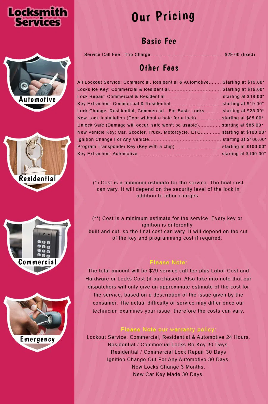 Hillside NJ Locksmith Store Hillside, NJ 973-915-3381 - price-list-c-18